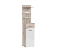 Arte Gustavo 40Cm Hallway Cabinet In White Gloss & Oak Wellington - Slim Display Storage With Led Glass Shelves