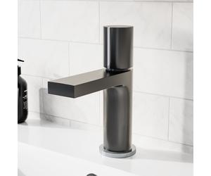 Arte Handleless Futuristic Matt Grey Basin Mixer Tap Deck Mounted Brass Core