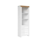 Arte Holten Bookcase 68Cm White Gloss Shelving Unit With 3 Drawers And Oak Effect Top
