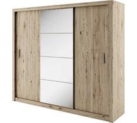 Arte Idea 01 Contemporary Mirrored Sliding 3 Door Wardrobe 6 Shelves 2 Rails Oak San Remo Effect (H)2150mm (W)2500mm (D)600mm