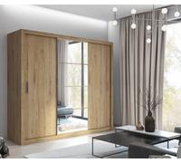Arte Idea 01 Contemporary Mirrored Sliding 3 Door Wardrobe 6 Shelves 2 Rails Oak Shetland Effect (H)2150mm (W)2500mm (D)600mm