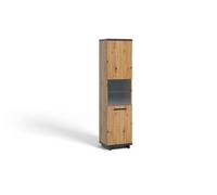 Arte Ines 11 Tall Display Cabinet - Timeless Oak Artisan & Black With Glass Shelf - W500mm X H2000mm X D400mm