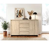 Arte Kaspian 144Cm Sideboard In Sonoma Oak, Modern 2 Door 4 Drawer Storage Cabinet