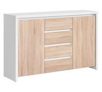 Arte Kaspian 144Cm Sideboard In White Matt & Sonoma Oak, Modern 2 Door 4 Drawer Storage Cabinet