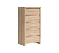 Arte Kaspian Sonoma Slender 5-Drawer Tower - Natural Wood Bedroom Organiser