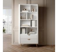 Arte Lante Bookcase 88 Cm In White - Tall Display Storage With Eight Cubes And Two Drawers