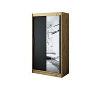 Arte Leto T2 Contemporary 2 Sliding Mirror Door Wardrobe 5 Shelves 2 Rails Black Matt And Oak Effect (H)2000mm (W)1200mm (D)620mm
