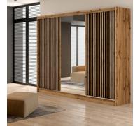 Arte London 250 Oak Wotan & Black Sliding Wardrobe - Pure Contemporary Luxury, Mirrored Organisation 250Cm