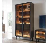 Arte Lumi Tall Display Cabinet 92 Cm In Oak Dunin - Warm Oak-Effect Showcase With Led Shelves