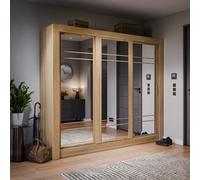 Arte Lux Ii Modern Mirrored Sliding Door Wardrobe (H2150mm W2500mm D600mm) - Oak Shetland