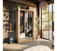 Arte Lux Xix - Stylish Mirrored Sliding Door Wardrobe (H2150mm W1200mm D600mm) With Customisable Interior Layout - Oak Shetland