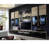 Arte Lyra Entertainment Unit For Tvs Up To 60" - Warm Oak Sonoma & Black Contrast - W3000mm X H1900mm X D450mm