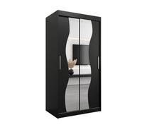 Arte Madrid Contemporary 2 Mirrored Sliding Door Wardrobe 5 Shelves 2 Rails Black Matt (H)2000mm (W)1000mm (D)620mm