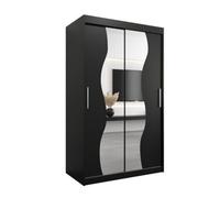 Arte Madrid Contemporary 2 Mirrored Sliding Door Wardrobe 5 Shelves 2 Rails Black Matt (H)2000mm (W)1200mm (D)620mm