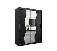Arte Madrid Contemporary 2 Mirrored Sliding Door Wardrobe 5 Shelves 2 Rails Black Matt (H)2000mm (W)1500mm (D)620mm