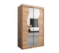 Arte Madrid Contemporary 2 Mirrored Sliding Door Wardrobe 5 Shelves 2 Rails Oak Artisan Effect (H)2000mm (W)1200mm (D)620mm