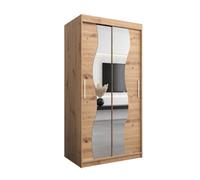 Arte Madrid Contemporary 2 Mirrored Sliding Door Wardrobe 5 Shelves 2 Rails Oak Artisan Effect (H)2000mm (W)1000mm (D)620mm