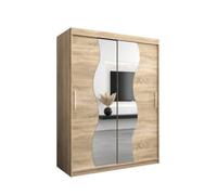 Arte Madrid Contemporary 2 Mirrored Sliding Door Wardrobe 5 Shelves 2 Rails Oak Sonoma Effect (H)2000mm (W)1500mm (D)620mm