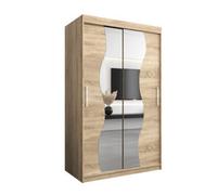 Arte Madrid Contemporary 2 Mirrored Sliding Door Wardrobe 5 Shelves 2 Rails Oak Sonoma Effect (H)2000mm (W)1200mm (D)620mm
