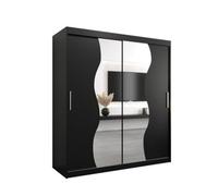 Arte Madrid Contemporary 2 Mirrored Sliding Door Wardrobe 9 Shelves 2 Rails Black Matt (H)2000mm (W)1800mm (D)620mm