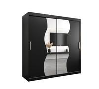 Arte Madrid Contemporary 2 Mirrored Sliding Door Wardrobe 9 Shelves 2 Rails Black Matt (H)2000mm (W)2000mm (D)620mm