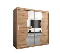 Arte Madrid Contemporary 2 Mirrored Sliding Door Wardrobe 9 Shelves 2 Rails Oak Artisan Effect (H)2000mm (W)2000mm (D)620mm