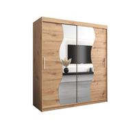 Arte Madrid Contemporary 2 Mirrored Sliding Door Wardrobe 9 Shelves 2 Rails Oak Artisan Effect (H)2000mm (W)1800mm (D)620mm