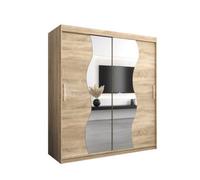 Arte Madrid Contemporary 2 Mirrored Sliding Door Wardrobe 9 Shelves 2 Rails Oak Sonoma Effect (H)2000mm (W)1800mm (D)620mm