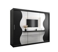 Arte Madrid Contemporary 3 Mirrored Sliding Door Wardrobe 9 Shelves 2 Rails Black Matt (H)2000mm (W)2500mm (D)620mm