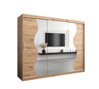Arte Madrid Contemporary 3 Mirrored Sliding Door Wardrobe 9 Shelves 2 Rails Oak Artisan Effect (H)2000mm (W)2500mm (D)620mm