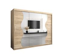 Arte Madrid Contemporary 3 Mirrored Sliding Door Wardrobe 9 Shelves 2 Rails Oak Sonoma Effect (H)2000mm (W)2500mm (D)620mm