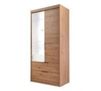 Arte Mallorca W105 Cm Oak Sonoma Wardrobe - Warm Woodgrain And Mirrored Front