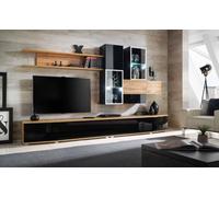 Arte Manhattan Entertainment Unit For Tvs Up To 60" - Stylish Oak Wotan & Black High Gloss - W3000mm X H1800mm X D450mm