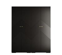 Arte Manhattan Ii Modern Spacious Hinged Door Wardrobe W2000mm H2370mm D470mm - Sleek Black, 4 Doors, 20 Shelves