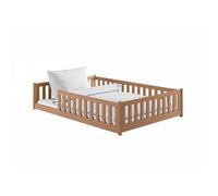 Arte Mati Montessori Floor Hugging Bed Eu Double 140X200Cm Cinnamon Solid Pine Low Bed With Guardrails
