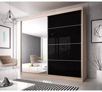 Arte Modern Black Gloss Front & Oak Sonoma Wardrobe W233Cm H218Cm D61Cm With Mirrored Sliding Doors