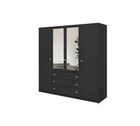 Arte Modern Black Matt Siena D4 Wardrobe 196Cm - Sleek Mirror & Ample Storage