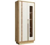 Arte Modern Tall Display Cabinet H194 X W89 X D37Cm - Soft-Close Doors With Artisan Oak And Cashmere Finish