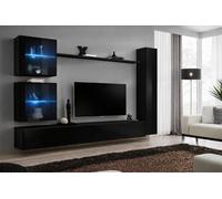 Arte Modular Black High Gloss Entertainment Unit 280Cm - Led Media Wall For Tvs Up To 75"