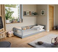Arte Montessori Wooden Single Bed Pedro Eu Single - Floor-Hugging Grey Pine, Protective Spindle Frame & Slat Kit
