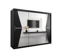 Arte Morocco Contemporary 3 Mirrored Sliding Door Wardrobe 9 Shelves 2 Rails Black Matt (H)2000mm (W)2500mm (D)620mm