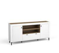 Arte Mossa Modern Sideboard Cabinet 137Cm - White & Oak, Hinged Doors, Drawers & Shelves
