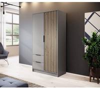 Arte Nelly Contemporary Hinged 2 Door Wardrobe Grey 2 Drawers 4 Shelves 1 Hanging Rail Lamela Decor (H)2000mm (W)1050mm (D)510mm
