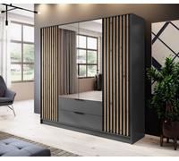 Arte Nelly Contemporary Mirrored Hinged 4 Door Wardrobe Graphite 2 Drawers 8 Shelves 1 Rail Lamela Decor (H)2000mm (W)2060mm (D)510mm