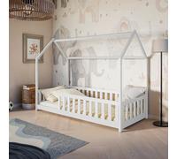Arte Noah Wooden House Bed Eu Single 97Cm - Natural White House-Shaped Bed With Guard Rails For A Warm, Eco-Friendly Room
