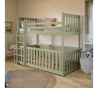 Arte Olive Wooden Bunk Bed With Cot Bed W198Cm - Secure Family Sleep, Converts To Singles, Solid Pine, Mattresses Included