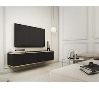 Arte Oro Contemporary Wall Hung Tv Cabinet 2 Doors Black Matt (W)1350mm (H)300mm (D)320mm