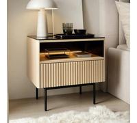 Arte Orta Cabinet 57Cm - Oak Vincenza & Black Ribbed Display Cabinet With Drawer And Led Lighting