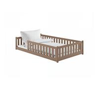 Arte Otis Montessori Floor Bed Eu Small Double 120X200Cm Milk Chocolate Solid Pine Low Bed With Guardrails
