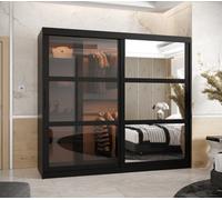 Arte Parma Iii Mirrored And Smoked Glass Sliding Door Wardrobe (H2000mm W2000mm D620mm) With Shelves -Black Matt